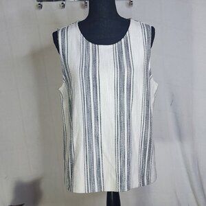 Ann Taylor Factory Grey Black Cream Stripe Textured Cotton Poly Sleeveless Top L